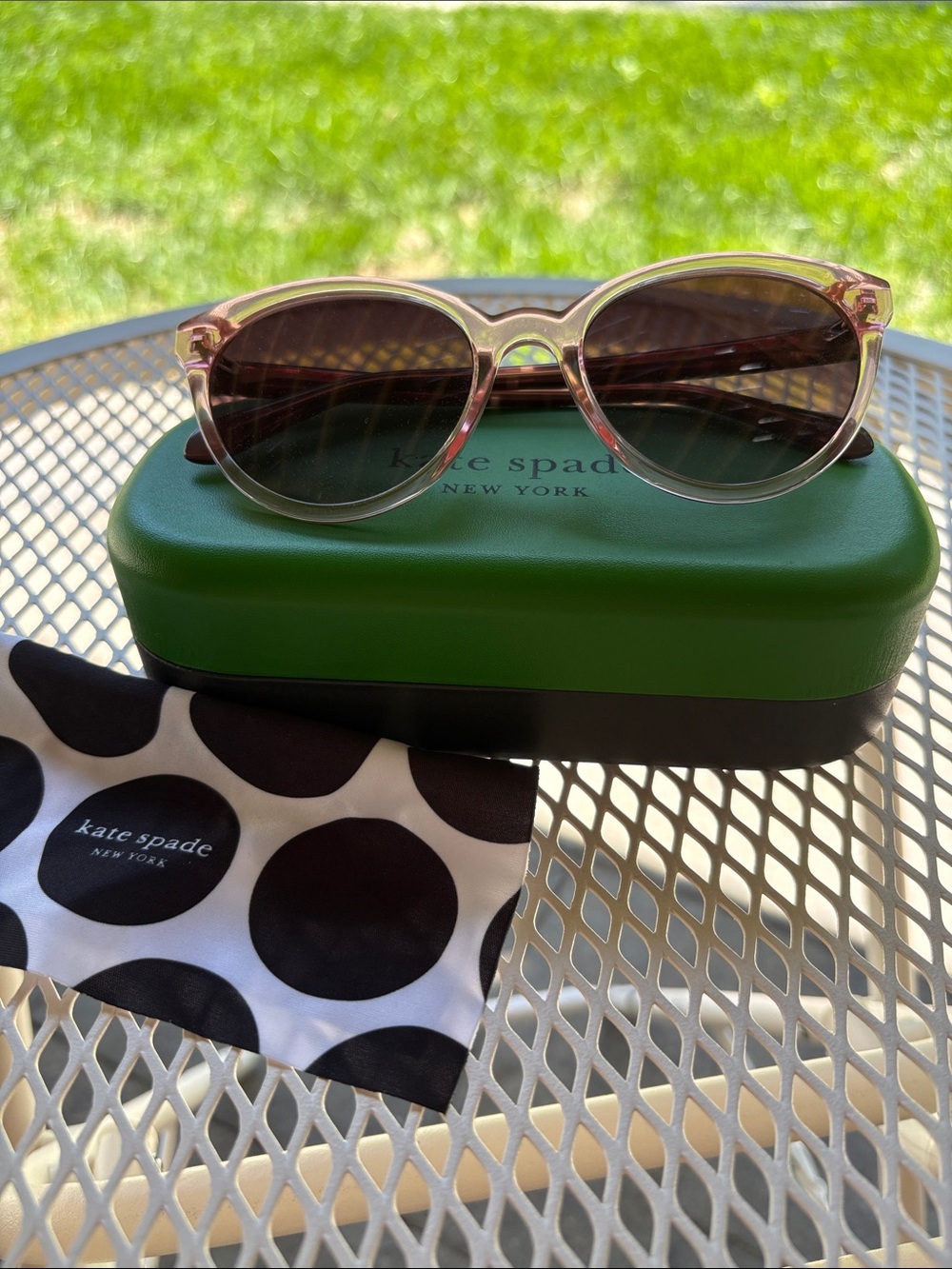 Kate Spade Pink Crystal Round Sunglasses with Brown Lenses